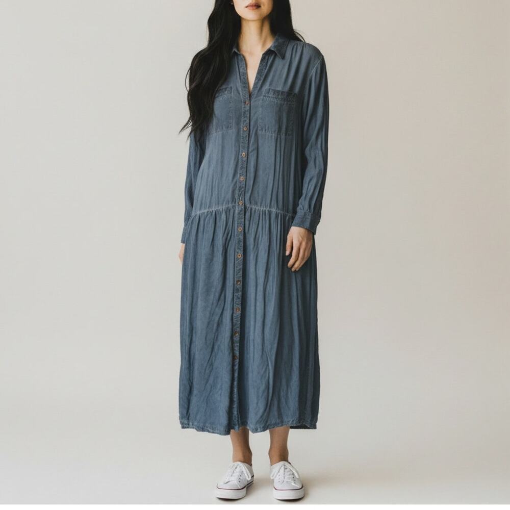 Anthropologie NWT Kimberby Button Down Drop Waist Shirtdress Cottage Boho size S